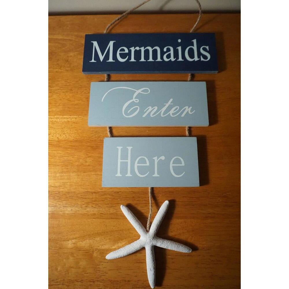 MERMAIDS ENTER HERE SIGN Nautical Blue Mermaid Tropical Beach Coastal Home Decor